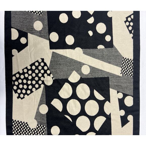 Scarf Black Tan Polka Dot Geometric Art Deco 78x25.5 Mod Retro - Picture 5 of 5